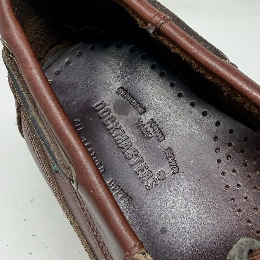 Dockmasters Boat Shoes Mens 12 M Brown Leather Hand Sewn Moccasin Preppy